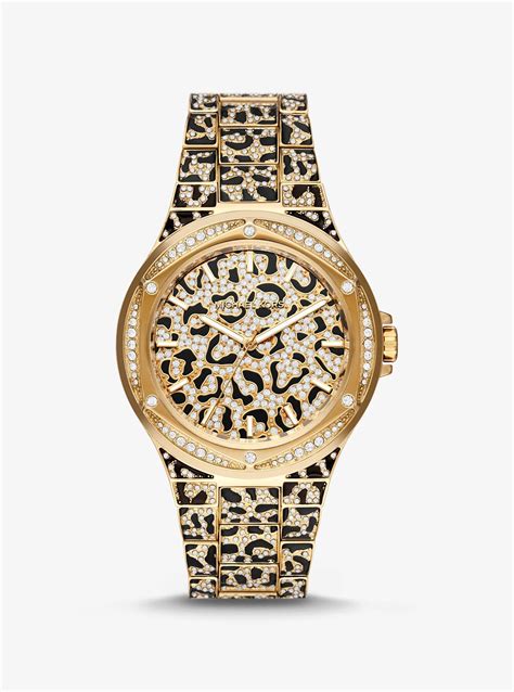 oversized lennox animal pavé gold-tone watch|lennox leopard watches.